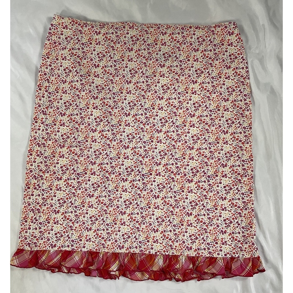 Y2K Luna Chix Floral Skirt With Plaid Ruffle Women's Sz 11/12 Flirty Casual 404
